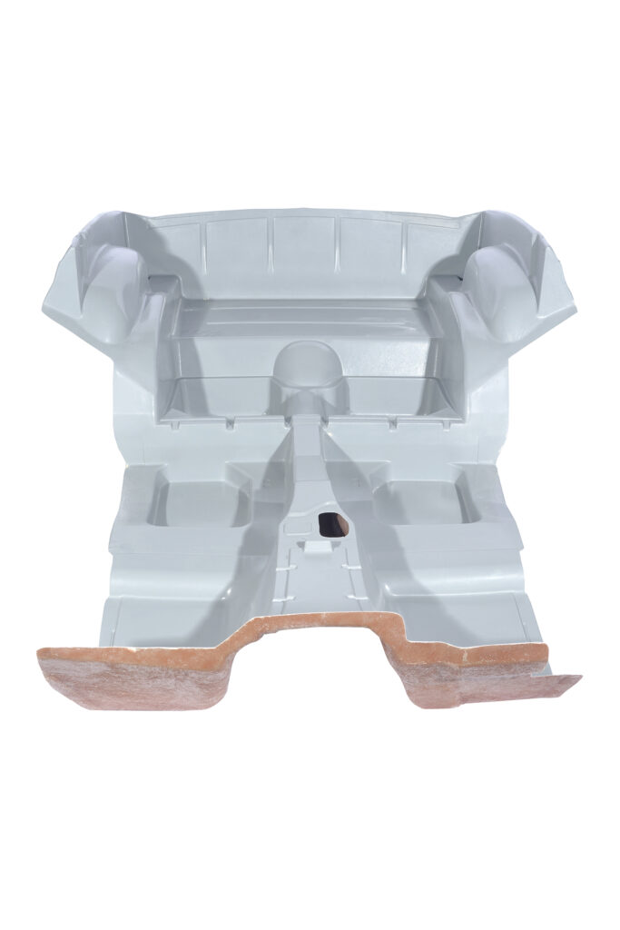 3D model of a car's underbody with highlighted sections.