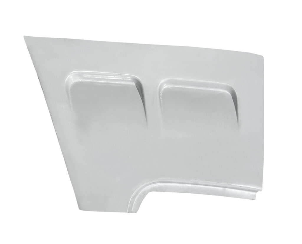 White automotive body panel with two raised rectangular sections.