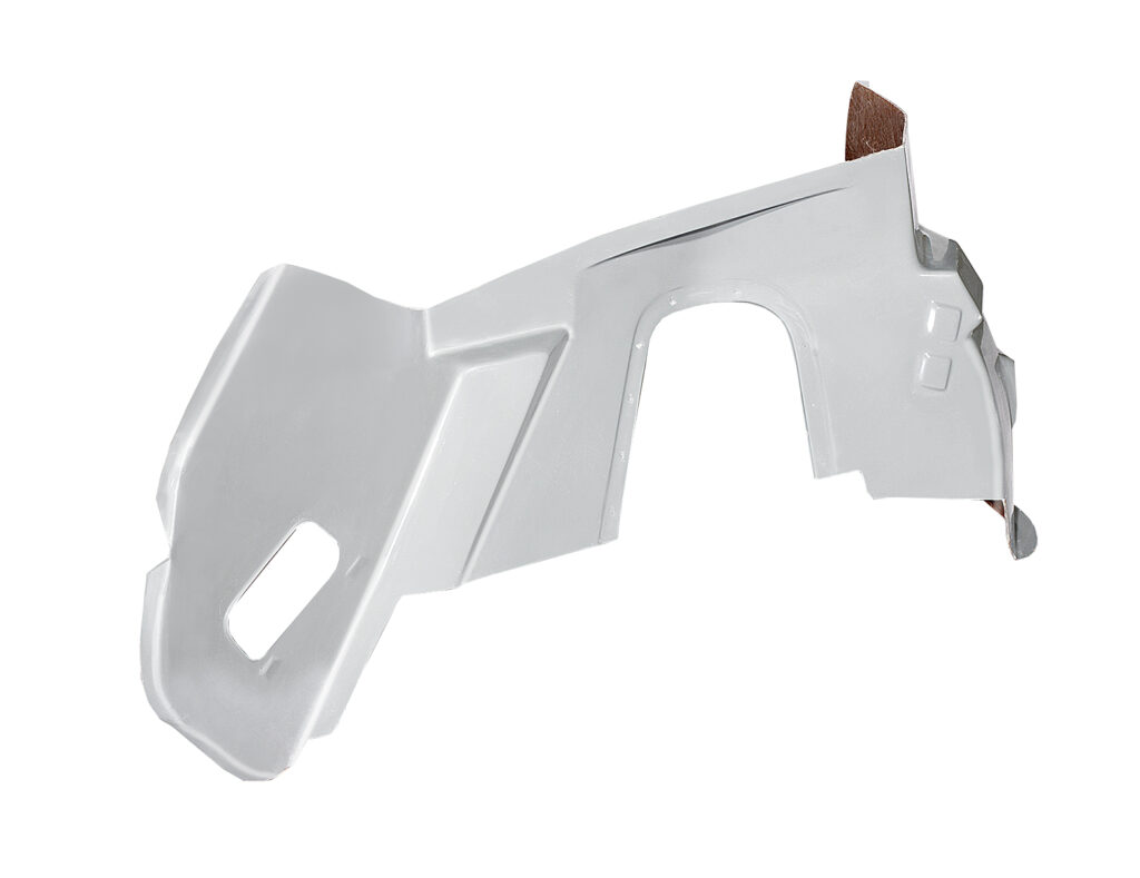 White plastic bracket with angled design and cutouts.