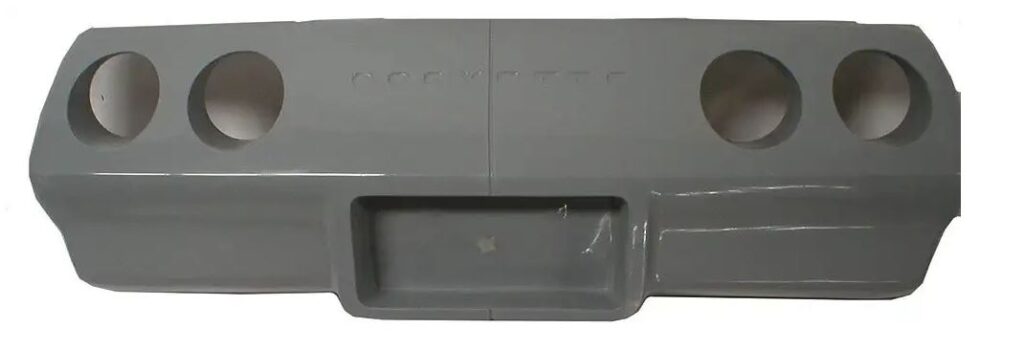 Gray plastic wall-mounted organizer with compartments and hooks.