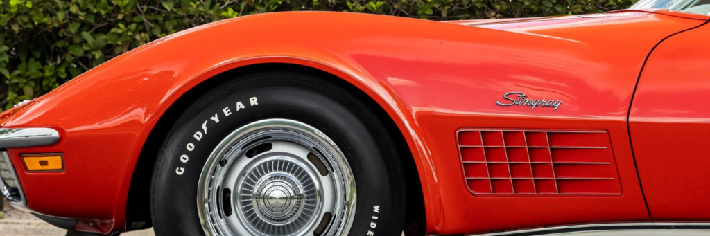 Red classic car wheel and fender