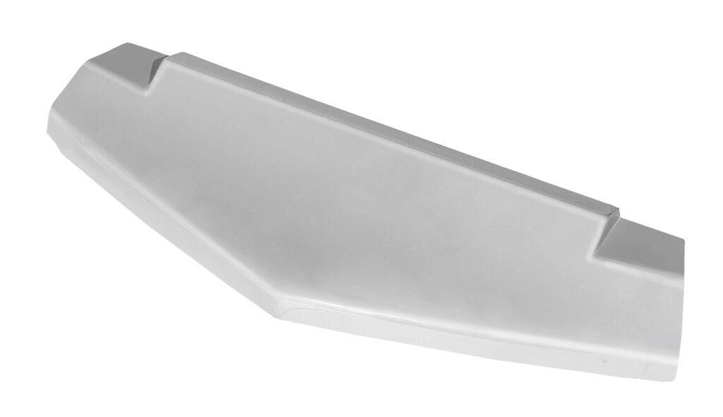 A sleek, modern white shelf with clean lines and a minimalist design.