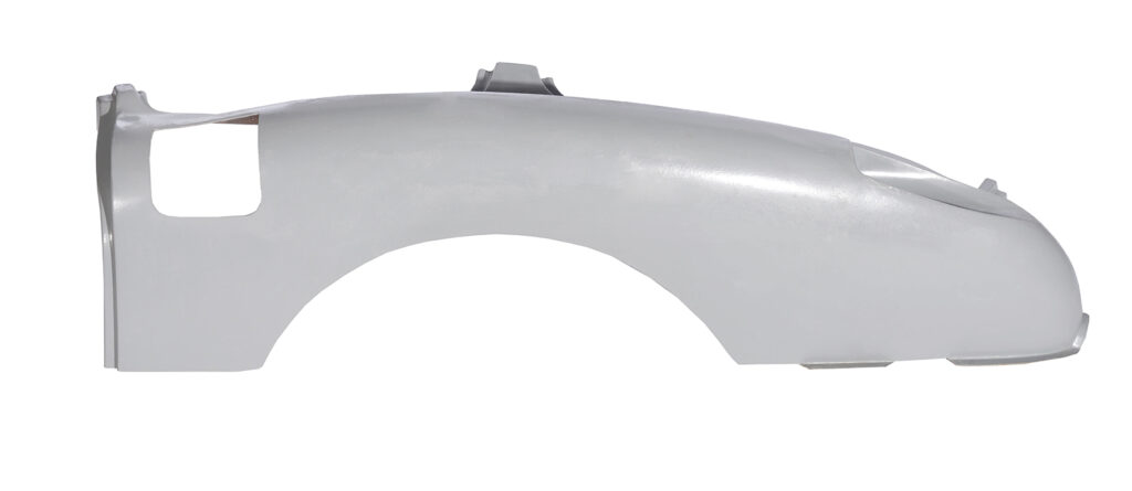 A silver car fender isolated on white background.
