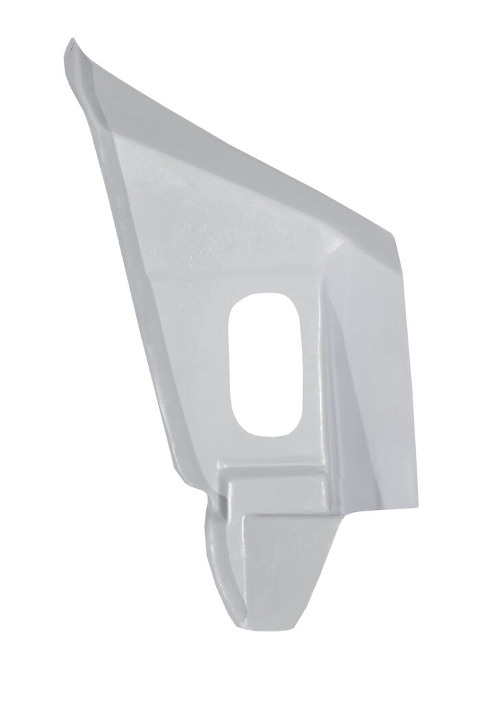 Transparent plastic stand with a rectangular hole, designed for display purposes.