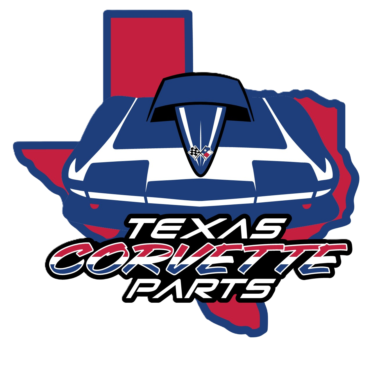 Texas outline with blue Corvette and text